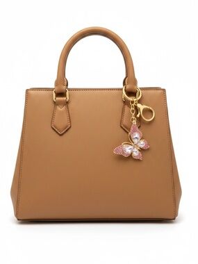 Light Pink Allover Rhinestone Gold Monarch Butterfly 2” Keychain Bag Purse Charm